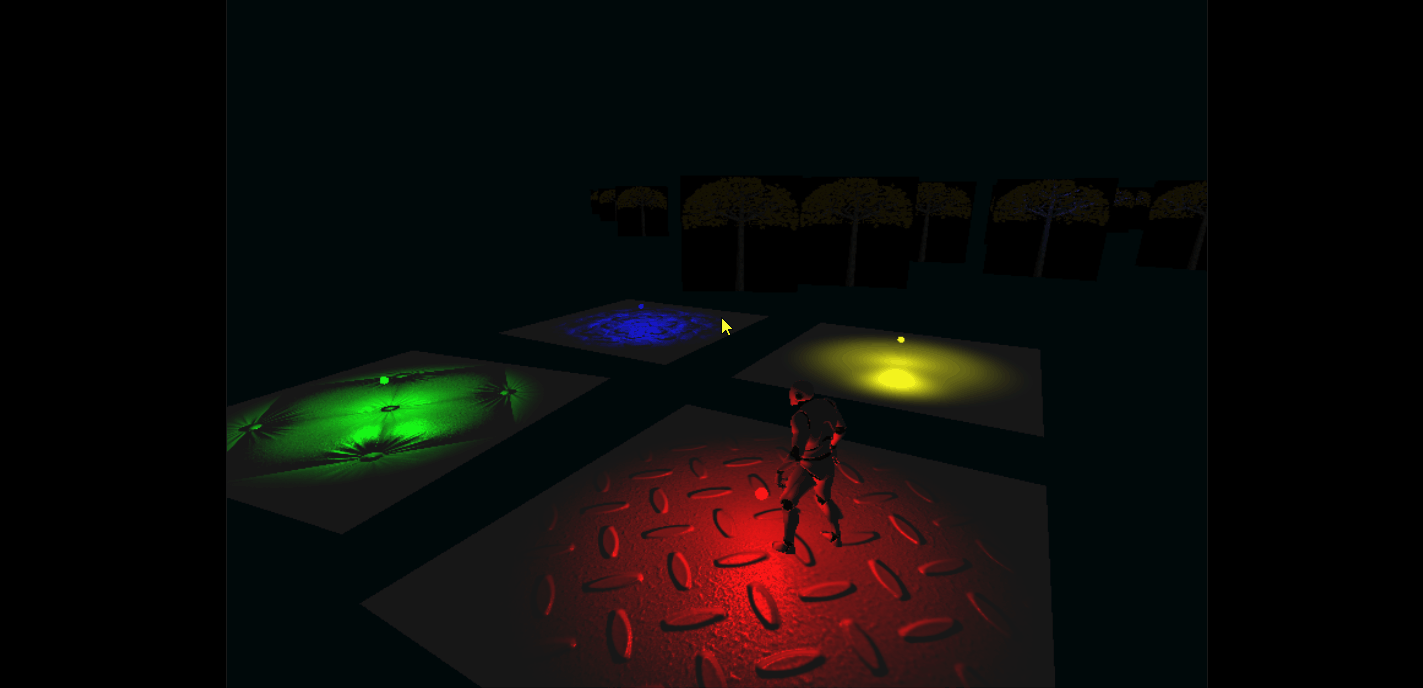 A player is jumping between 4 different platforms
								 to showcase programmed graphics, rendering, and animation.