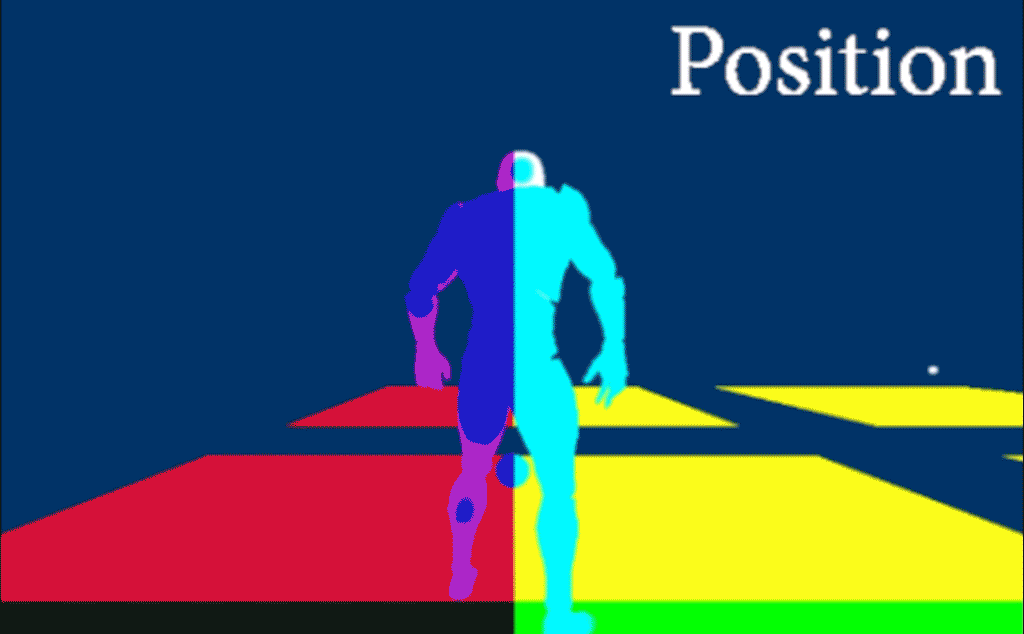 A gif showing different passes of a deferred renderer with the final showing rainbow orbs.