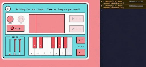 A React UI showing a keyboard and 2 measures are recorded. Tensorflow's Magenta is contacted on the side.