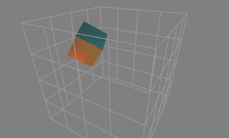 A jello cube bouncing around in a grid box showcasing physics.
